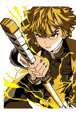 Ilustración vectorial de Zenitsu Agatsuma con rayos amarillos y su katana en posición de ataque.