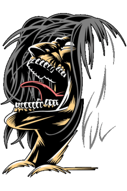 Ilustración vectorial del Titán de Ataque de Eren Jaeger en pleno rugido de perfil.