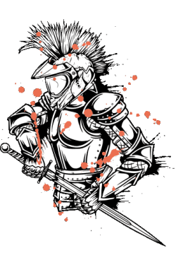 Guerrero samurai con cresta punk y armadura, salpicado de pintura naranja