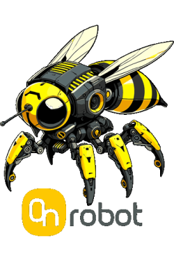 Ilustración de una abeja robótica estilo dron en color amarillo y negro.