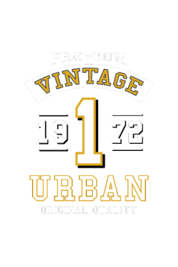 Arte vectorial de estilo universitario deportivo con los textos 'Vintage Urban 1972' en tonos amarillos y blancos.
