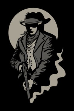 Vaquero del oeste con rifle y traje oscuro