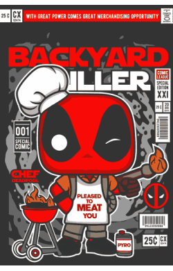 Deadpool convertido en chef asador con gorro de cocinero
