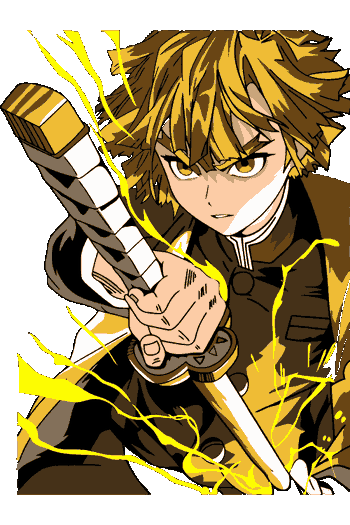 Ilustración vectorial de Zenitsu Agatsuma con rayos amarillos y su katana en posición de ataque.