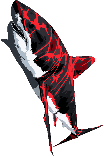 New merch vibes Ilustración vectorial de tiburón blanco en estilo streetwear con textura abstracta roja y negra sobre fondo blanco