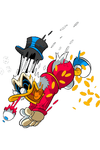 Taz, Tío Rico & Tom Psicodélicos Diseño vectorial de Tío Rico MacPato nadando en monedas de oro con estilo cartoon psicodélico derretido.