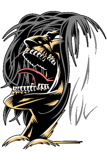 Ilustración vectorial del Titán de Ataque de Eren Jaeger en pleno rugido de perfil.