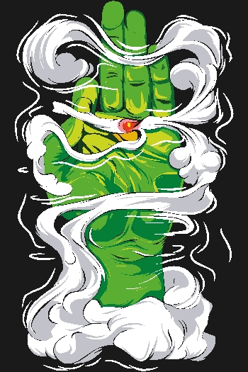 Puño verde poderoso con humo y energía explosiva en diseño vectorial