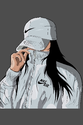 Chica streetwear con gorra y jacket Nike Air blanca, estilo urbano vectorizado