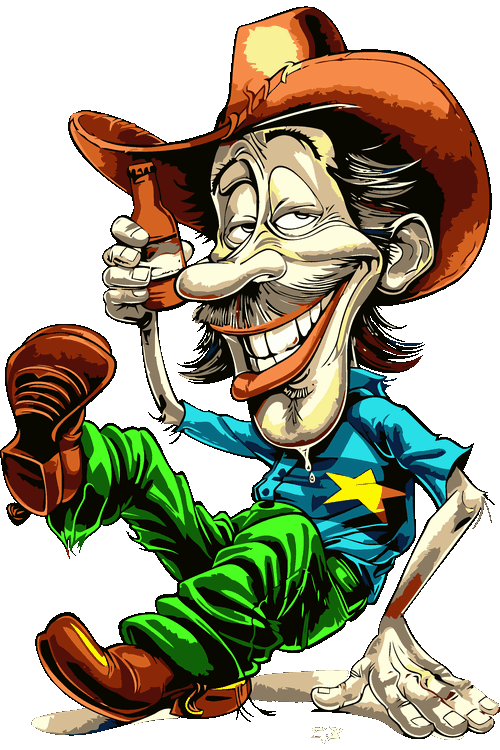 Action Biker Chase, Rock Angel Boss Ilustración vectorial estilo caricatura de vaquero sonriendo con botella de cerveza en la mano