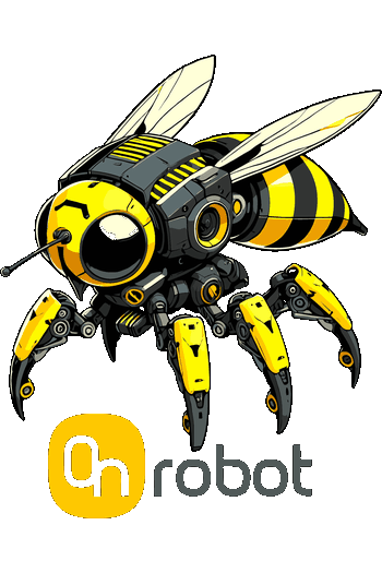 Ilustración de una abeja robótica estilo dron en color amarillo y negro.