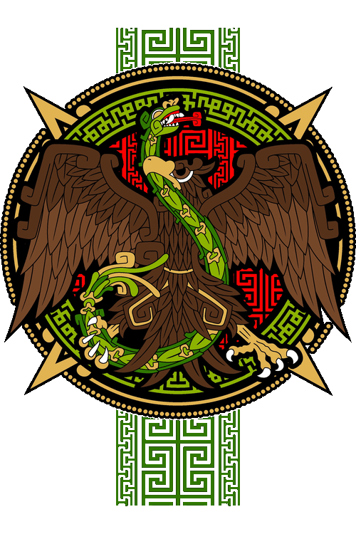 Vectores Prehispánicos & Aztecas Piedra del Sol Diseño vectorial del águila devorando a la serpiente en marco circular de grecas mexicas.