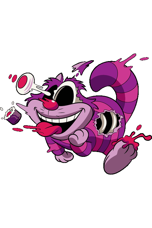 Ilustración vectorial del gato Cheshire en versión zombie con ojo desprendido.