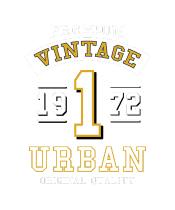 Arte vectorial de estilo universitario deportivo con los textos 'Vintage Urban 1972' en tonos amarillos y blancos.
