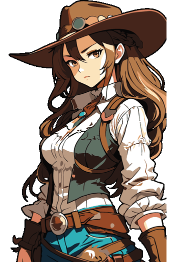 Anime Girls Collection Diseño manga de chica vaquera con sombrero y chaleco del viejo oeste para camisetas.