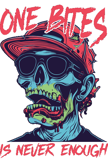 Creepshow & Horror Culture Gráfico callejero de zombie con gorra y lentes oscuros con texto de terror para camisetas DTF